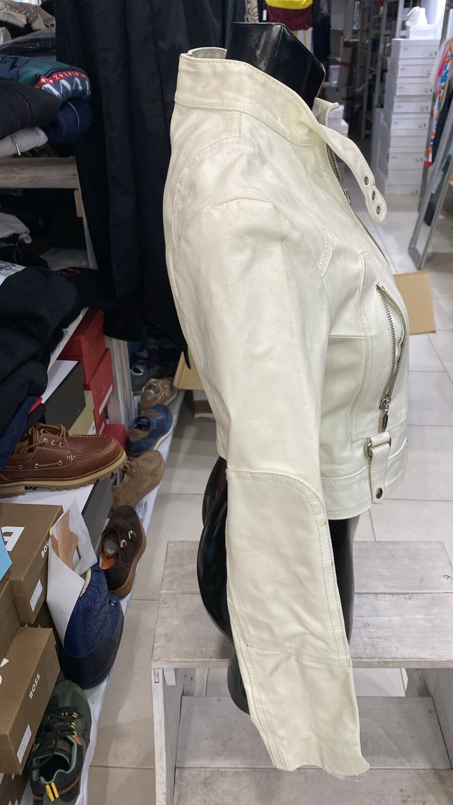 YES LONDON LEATHER JACKET used women woman size 44 WHITE XYE183L