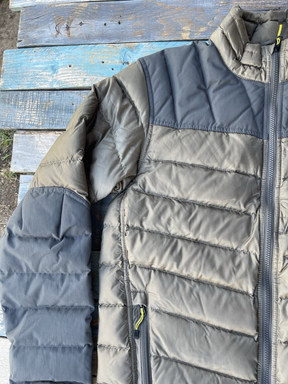 Eddie Bauer First Ascent EB800 Down Puffer Jacket Men’s Olive Gray Cordura M