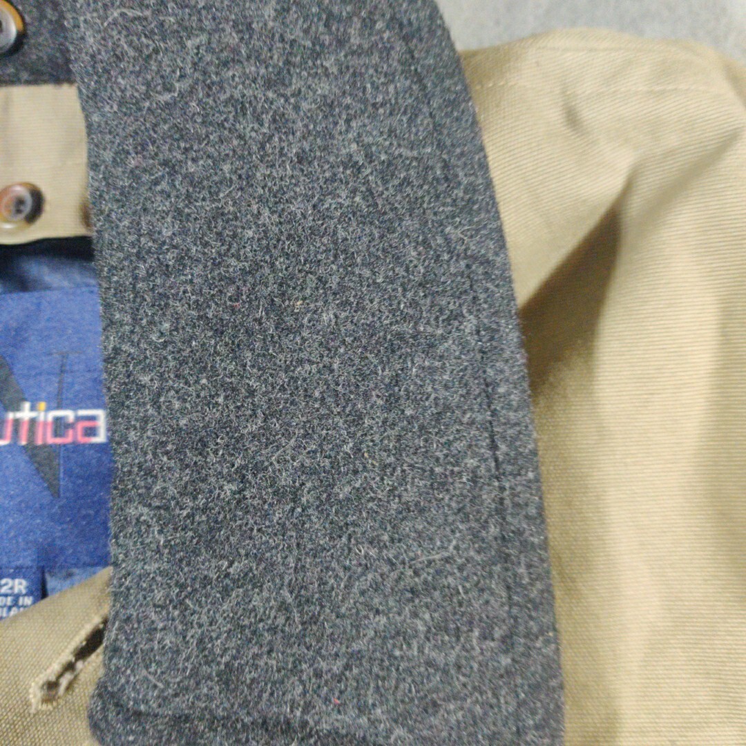 Nautica Trench Coat Mens 42R Tan With Gray Wool Collar Gormcore