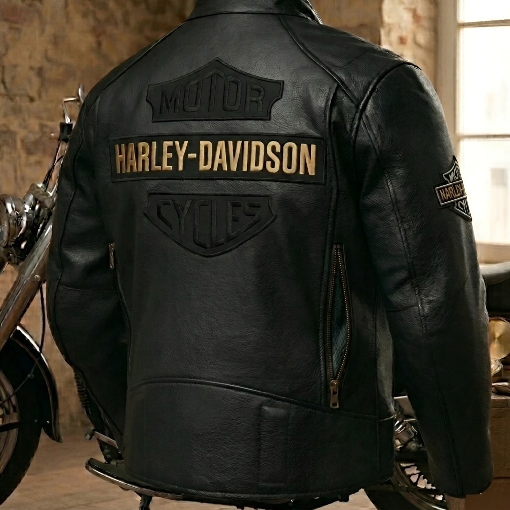 Harley Men’s Black Biker Jacket – Real Cowhide Leather Motorcycle Jacket