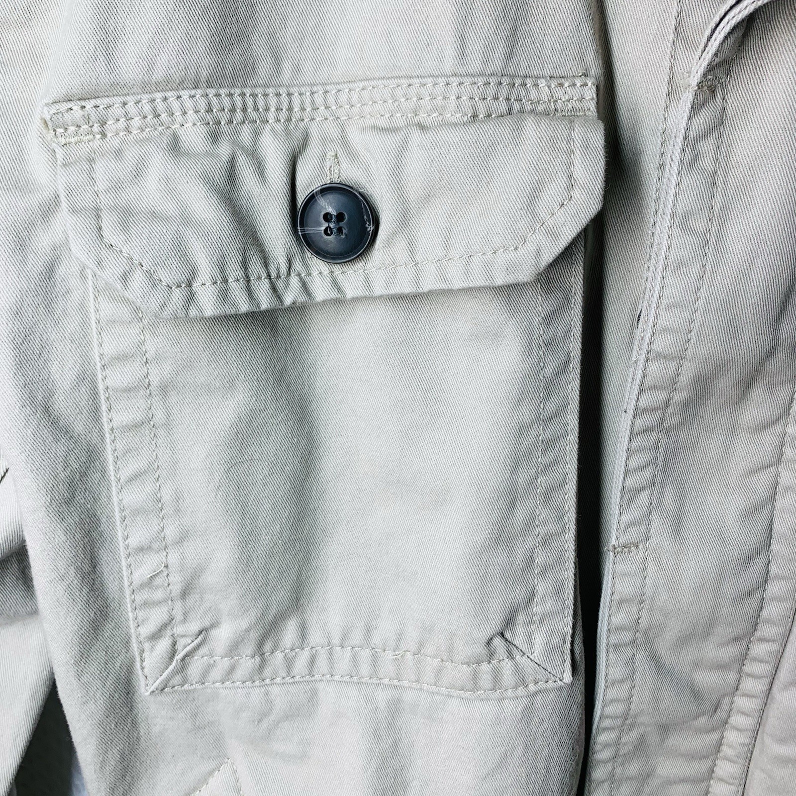 Forever 21 Men Size Large Khaki Twill Canvas Jacket Button Zip Up Band Collar
