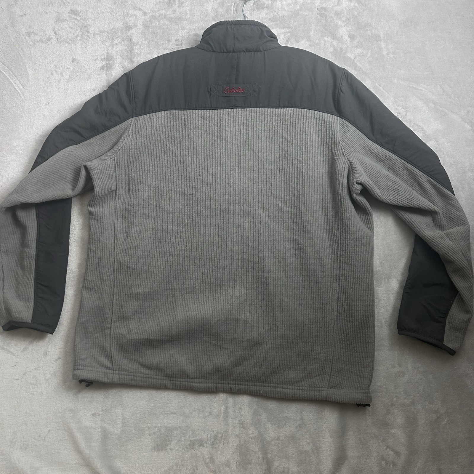 Cabelas Fleece Jacket Men XL Timberwolf Gray Red Holyoke Full Zip Waffle Outdoor