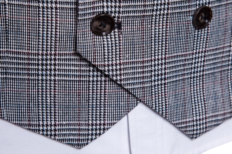 Men’s Suit Vest Jacket Double Breasted Check Slim Formal Waistcoat Top Classic