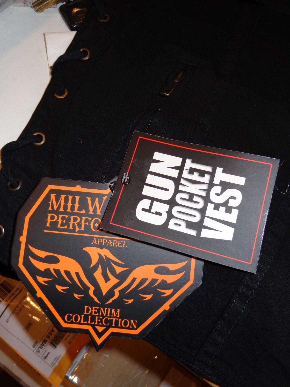 MEN’S BLUE 10 POCKET DENIM MOTORCYCLE VEST GUN POCKET W/SIDE LACES 100% COTTON