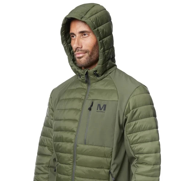 size S-XXL Merrell Mens Hooded Mixed Media Puffer Softshell Jacket , Nwt
