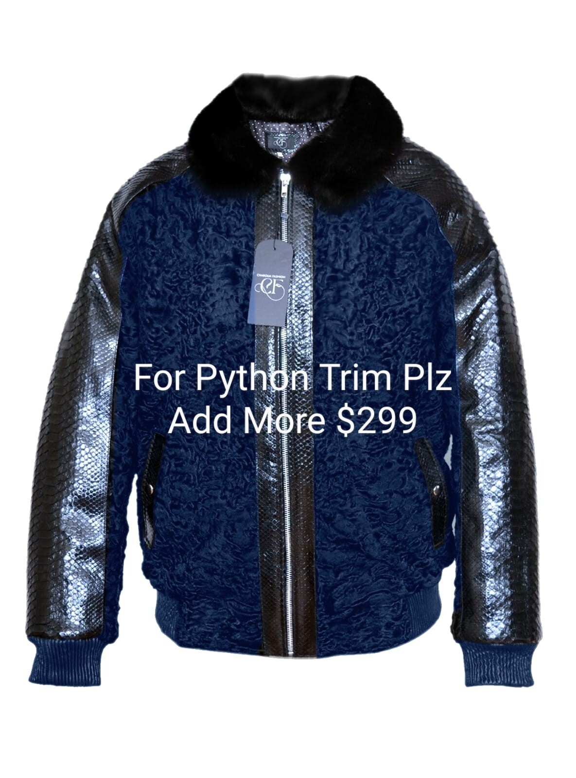 Blue Persian Lamb Fur Jacket Mink Fur Collar Sizes M L XL 2XL 3XL4XL5XL Pre Sale