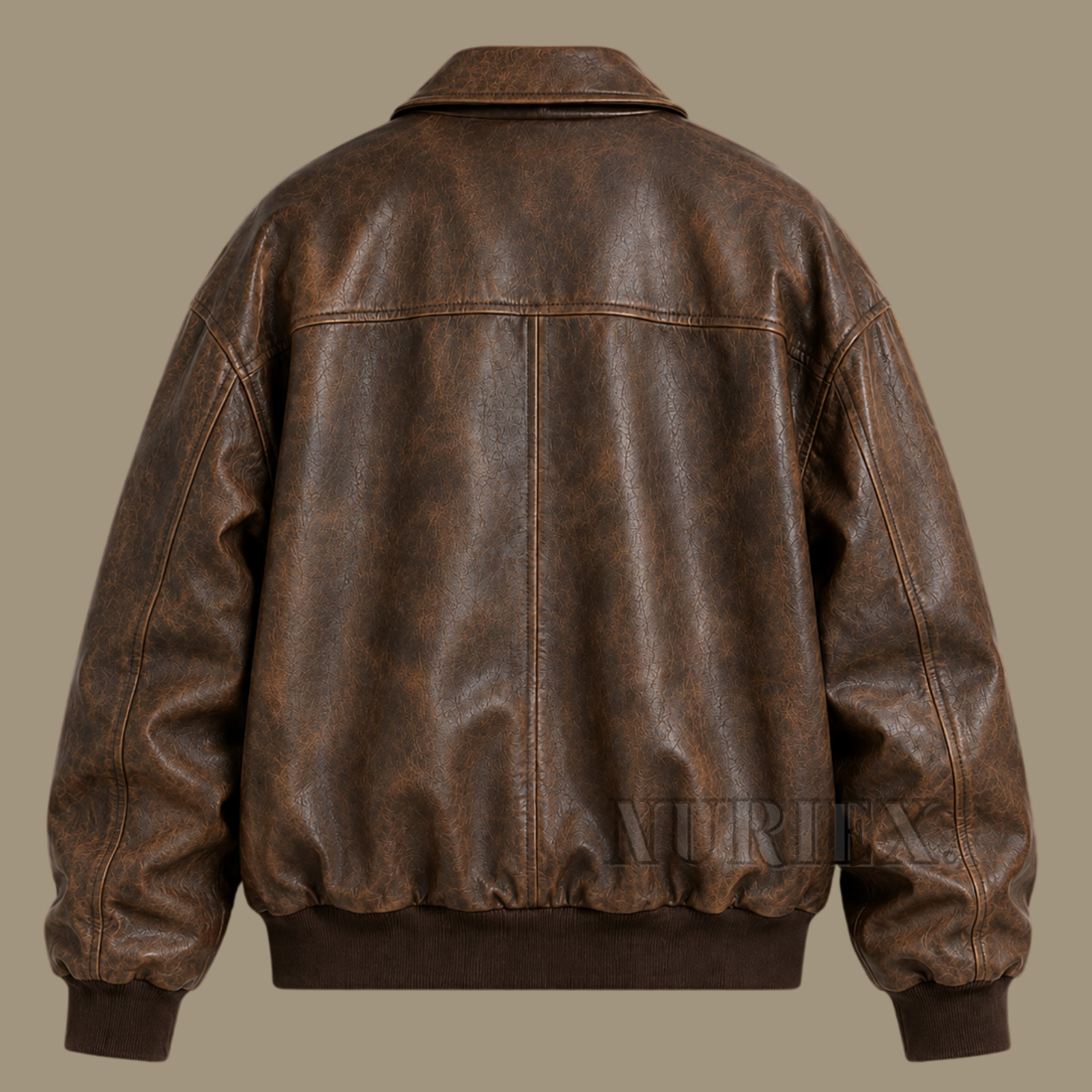 Men’s Brown Oversized Leather Bomber Jacket – Baggy Style Washed Outerwear Coat