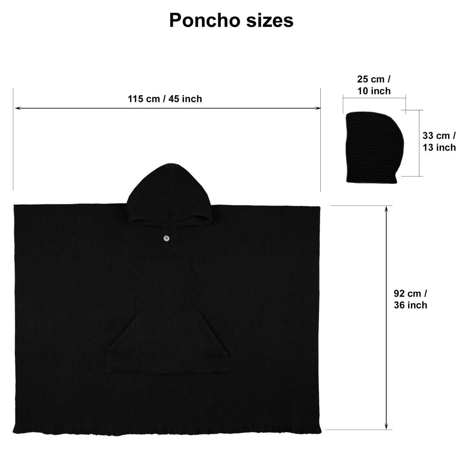 LLAMA WOOL BLACK MENS UNISEX LADY JEDI CAPE PONCHO JACKET WITH POCKET OTAVALO