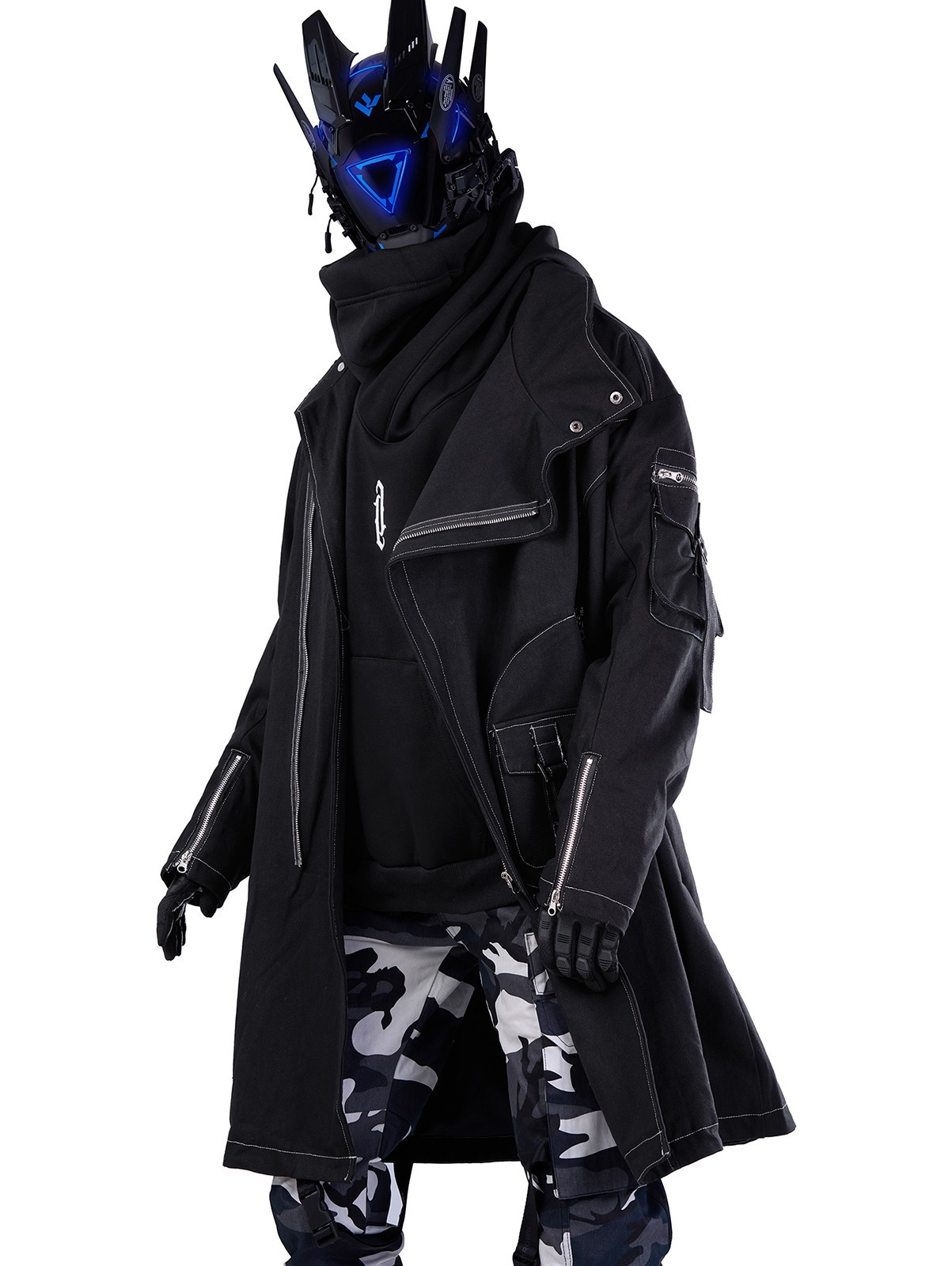 Niepce Men’s Techwear Long Black Utility Jacket Cyberpunk Long Windbreaker