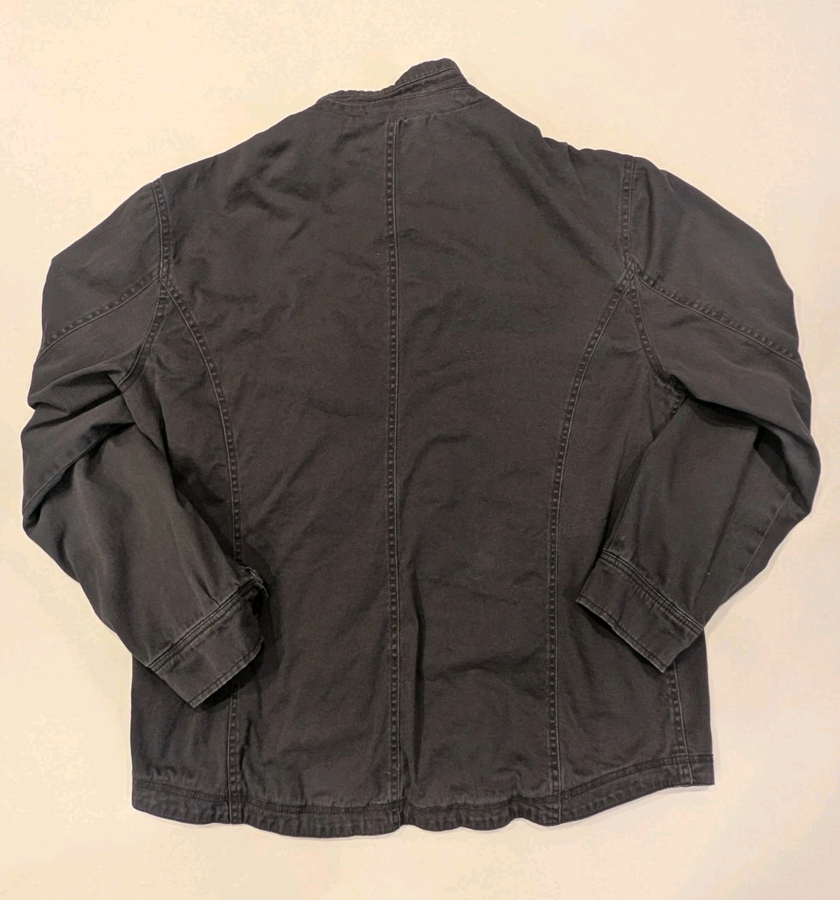 Flag Anthem Faded Black Mock Neck Trucker Shirt Jacket Zip Shacket Men’s Large