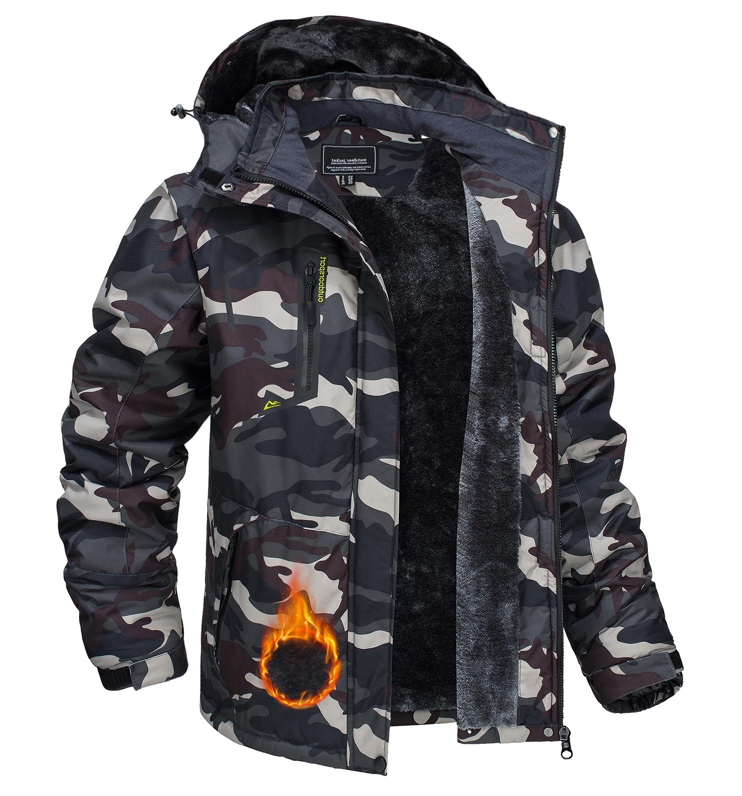 Men’s Waterproof Winter Ski Jacket Snow Thermal Fleece Hooded Outdoor Work Coats