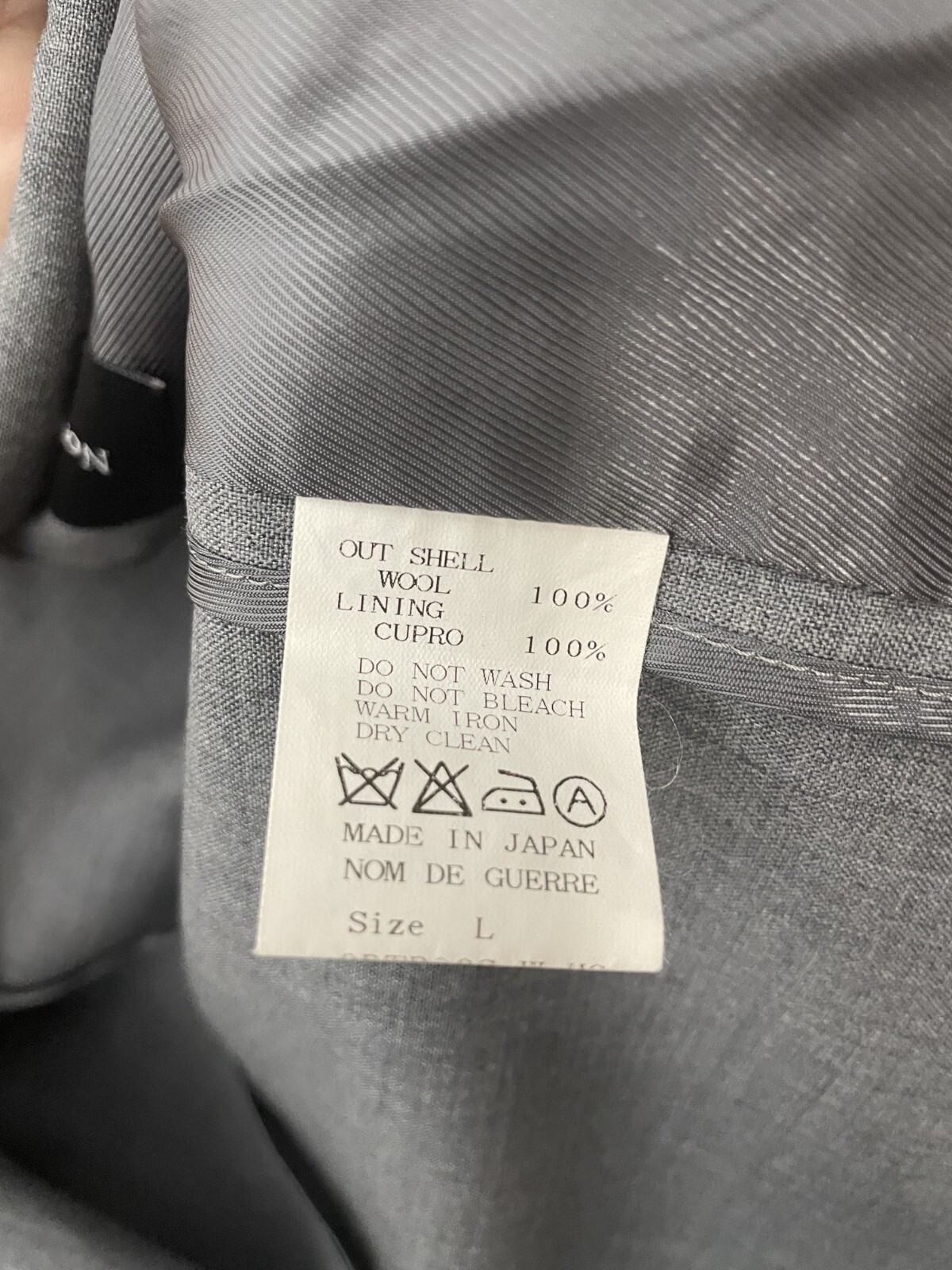 Nom de Guerre Men’s Jacket Blazer Gray Two Button Size Large Japan