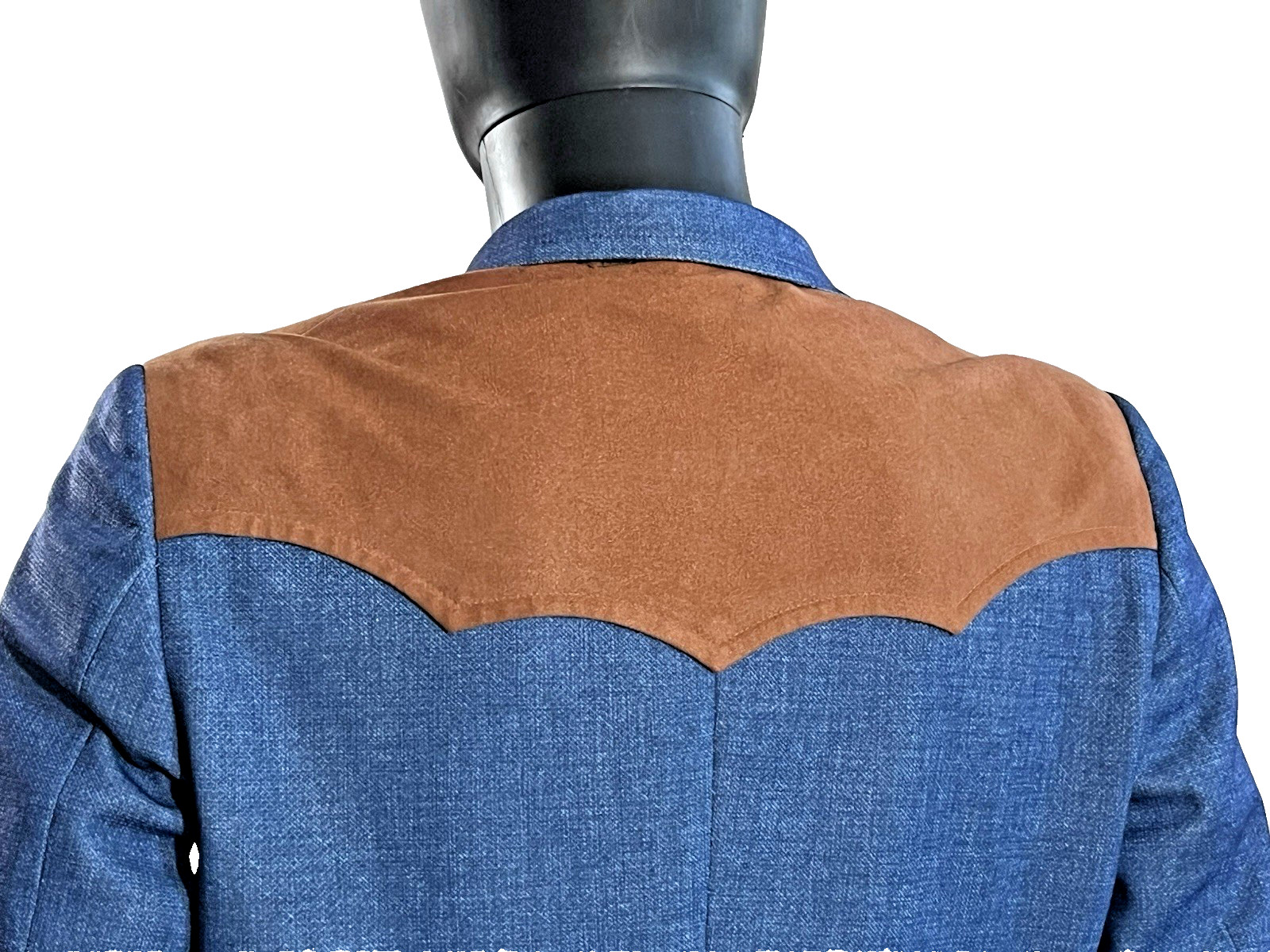 Vintage The Knot Men’s L Blue Denim & Leather Western Blazer 1970’s Two Button