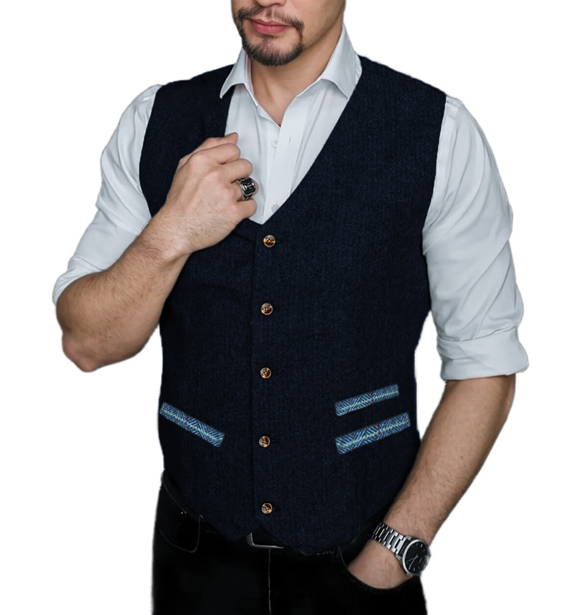Herringbone Mens Suits Vest Tweed Waistcoat Wool Waistcoat Vintage Retro Hunting