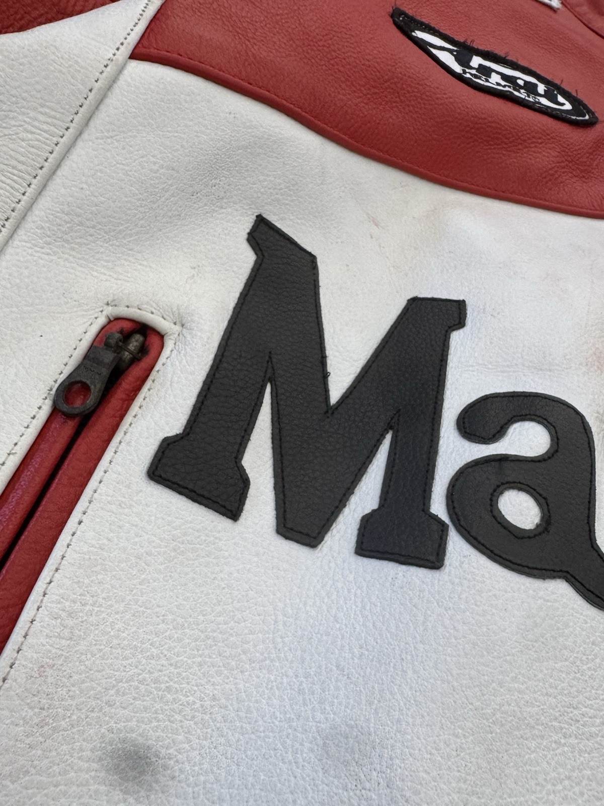 Marlboro Vintage Racing Jacket Red & White Edition Cowhide Leather Biker Jacket.