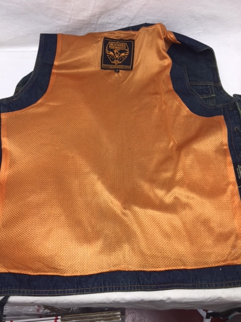 MEN’S BLUE 10 POCKET DENIM MOTORCYCLE VEST GUN POCKET W/SIDE LACES 100% COTTON