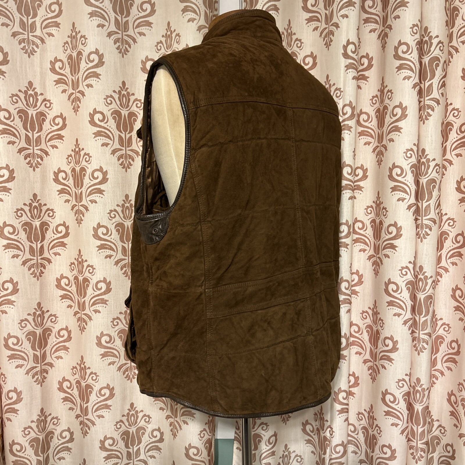 Daniel Cremieux Leather Vest Men Brown Medium Full Zip Button Belted Collar 2XB