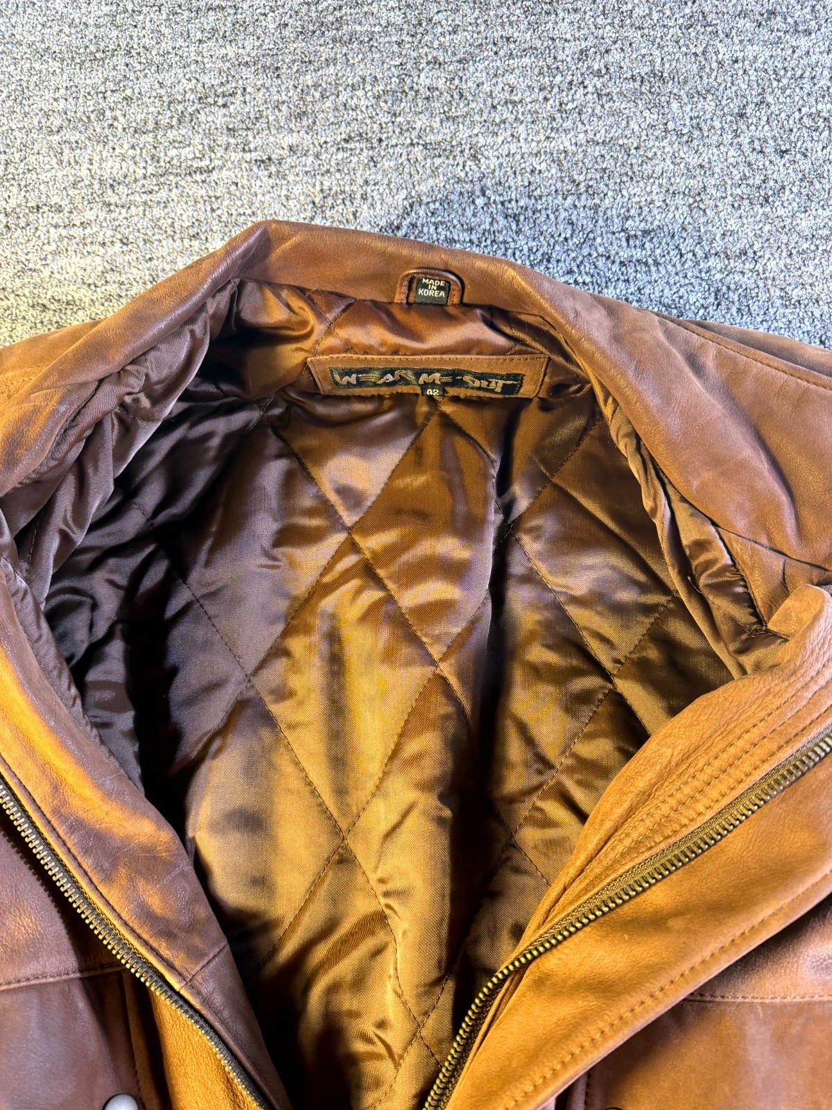 Vintage Wear Me Out Bomber Jacket Mens 42 Brown Leather Long Sleeve Full Zip