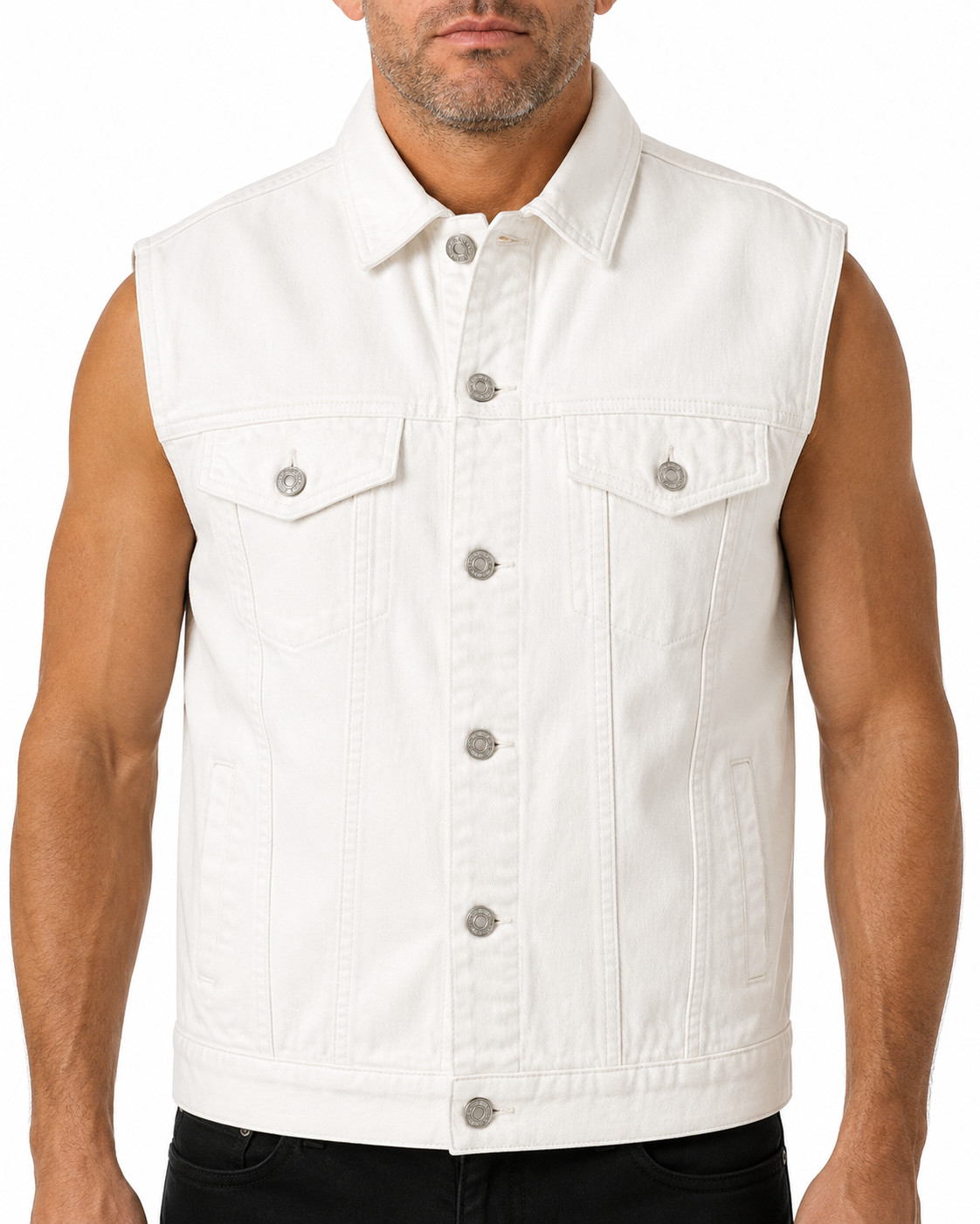 Men’s Classic Denim Biker Vest Button-Up Casual Jean Jacket