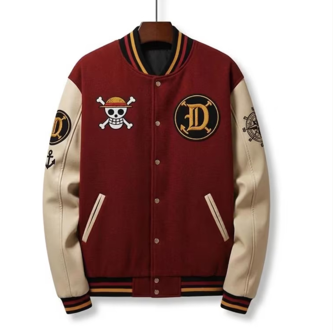 One Piece Jacket Men – Straw Hat Pirates Varsity Bomber, Luffy Anime Streetwear