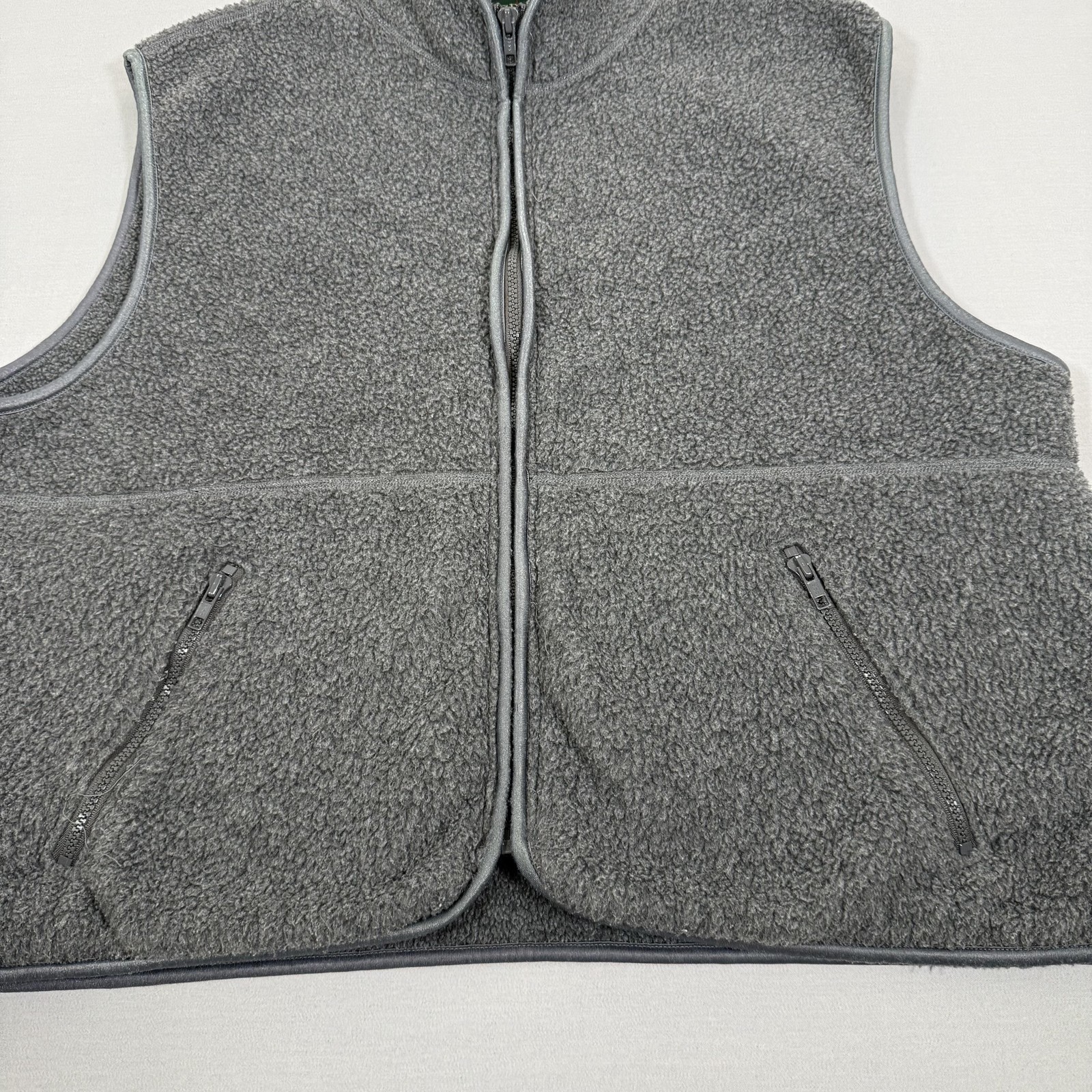 Vintage J Crew Vest Mens Large Gray Oarsman Fleece Deep Pile Zip Up Outdoors 90s