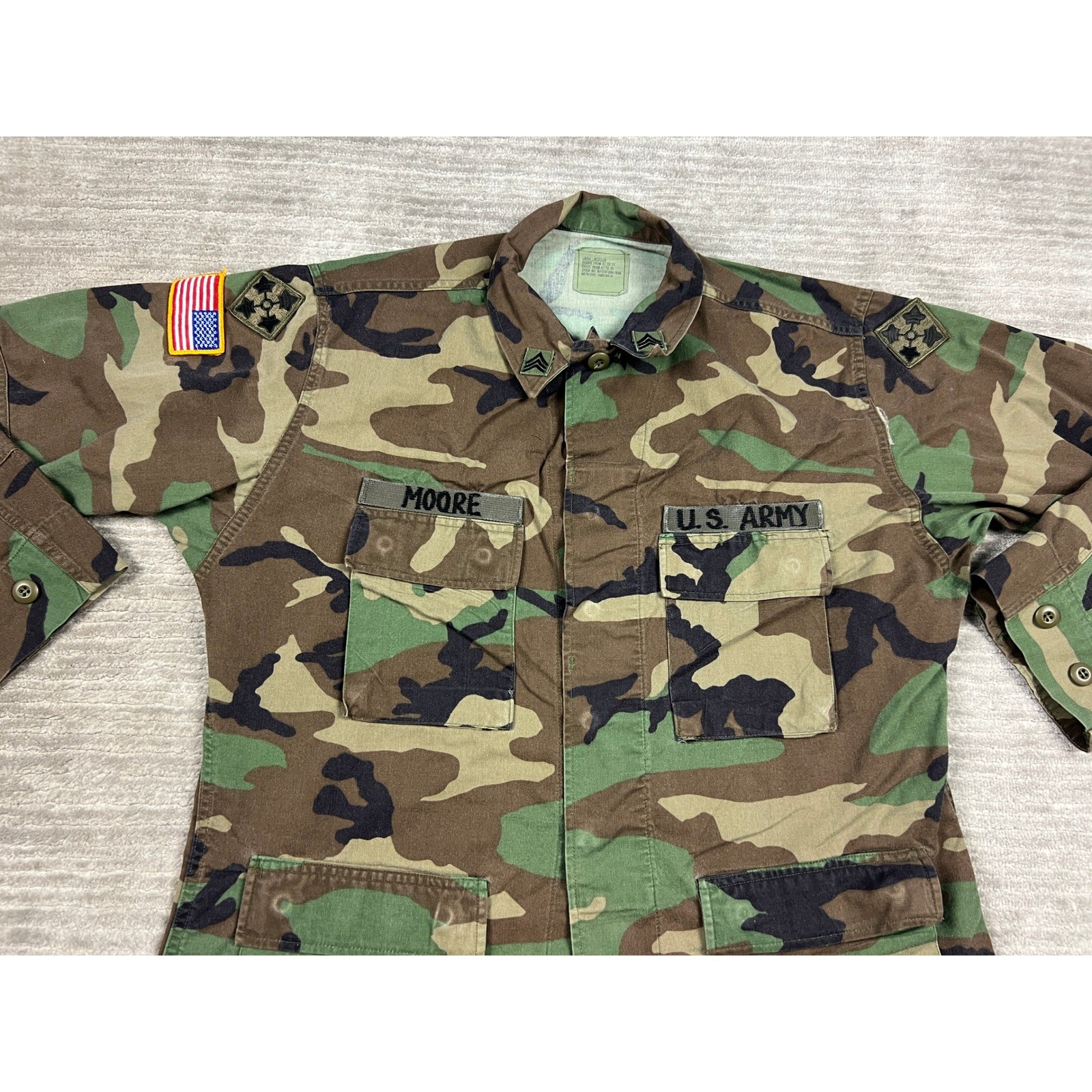 US Army Field Jacket Mens Large Reg Green Camo BDU Woodland 4th Infantry Moore