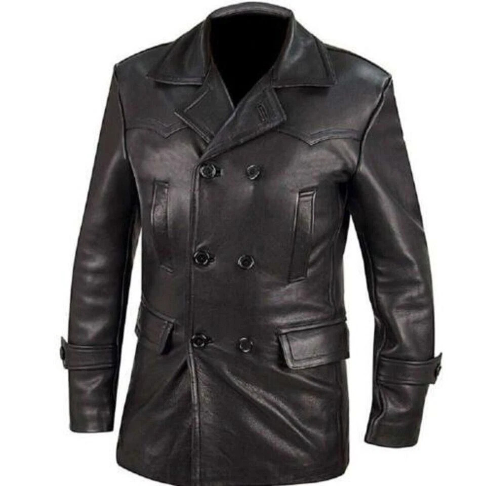 Men Real Leather German Double Breasted Leather Coat