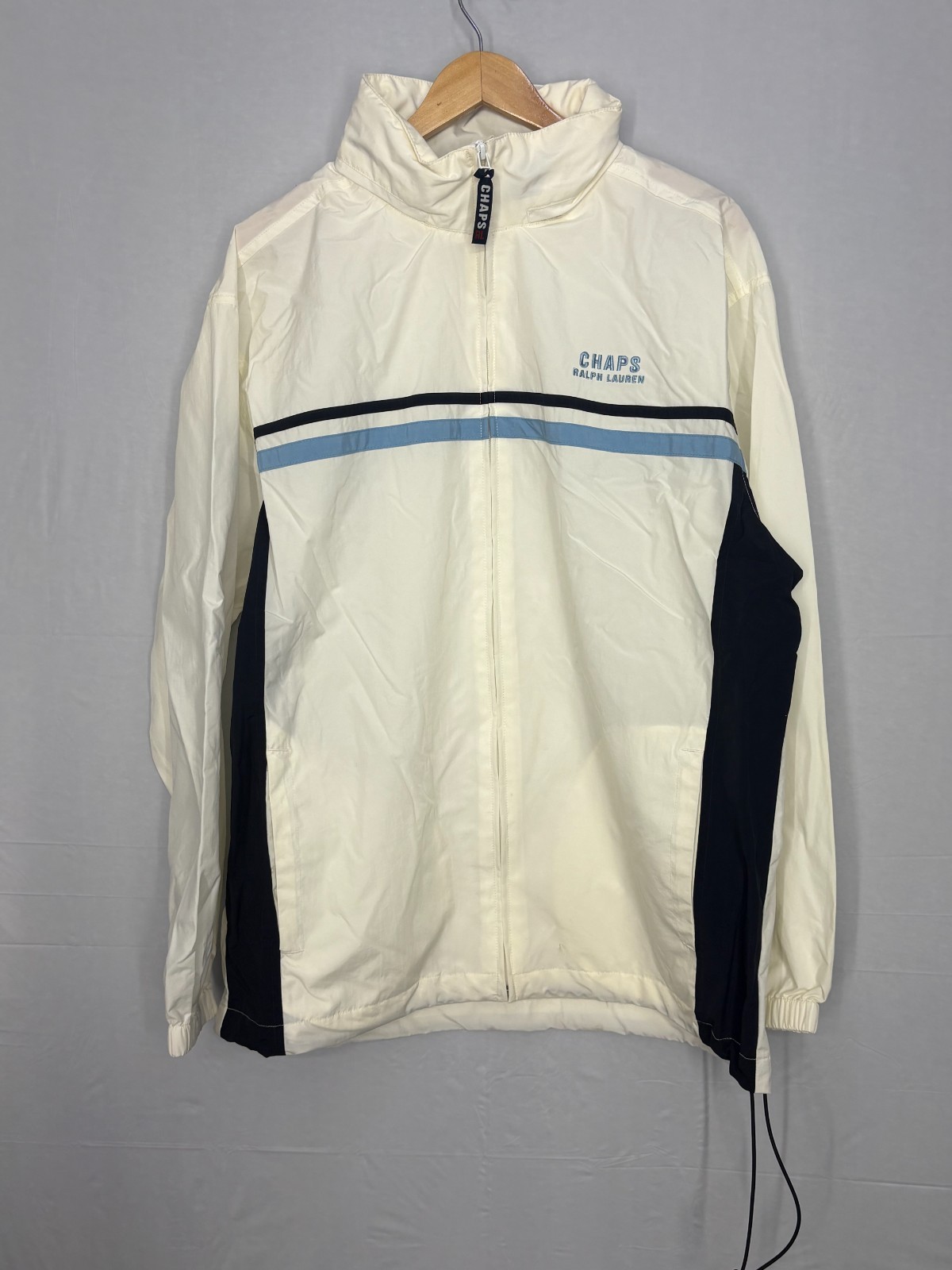 Chaps Ralph Lauren Full Zip Windbreaker Jacket Mens White Logo Nylon Pockets M