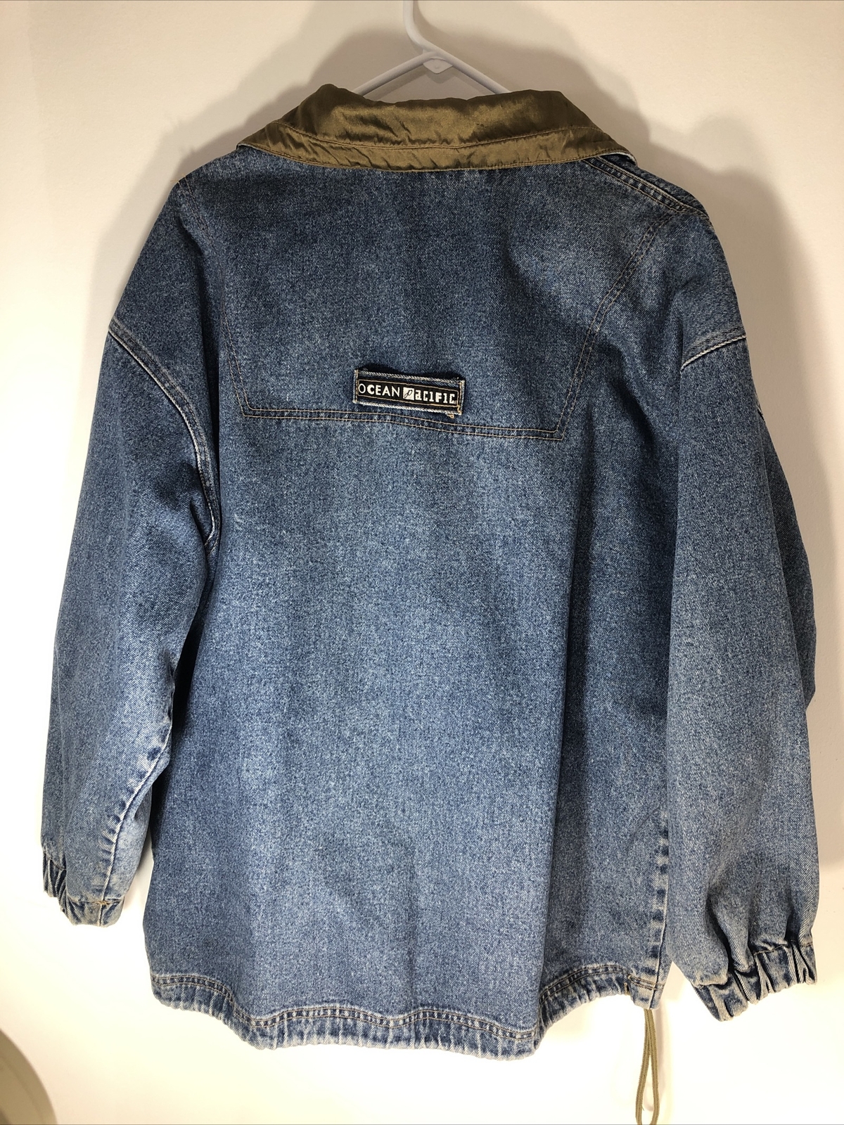 VTG 80s 90s Ocean Pacific Retro Denim Jean Pullover 1/2 Zip Jacket Size L