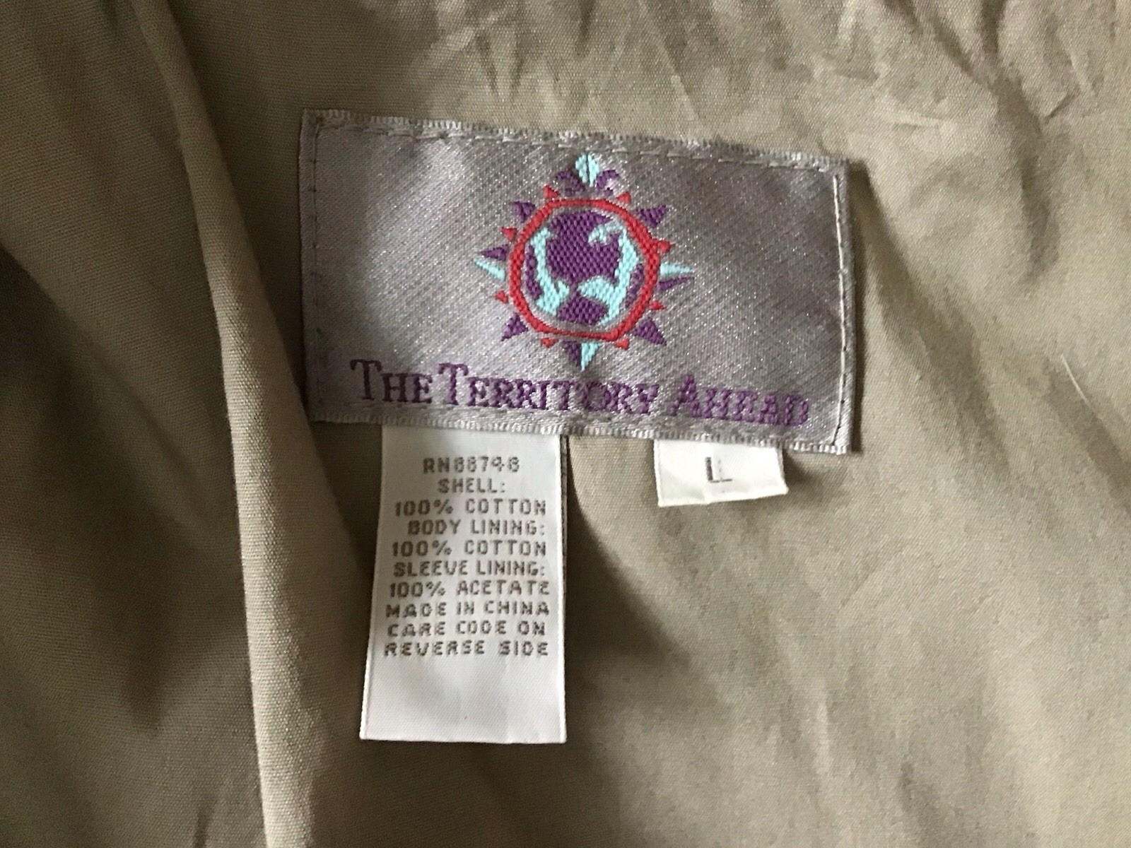 THE TERRITORY AHEAD Men’s Size L Khaki Brown Belted Trench Coat W/Stowaway Hood
