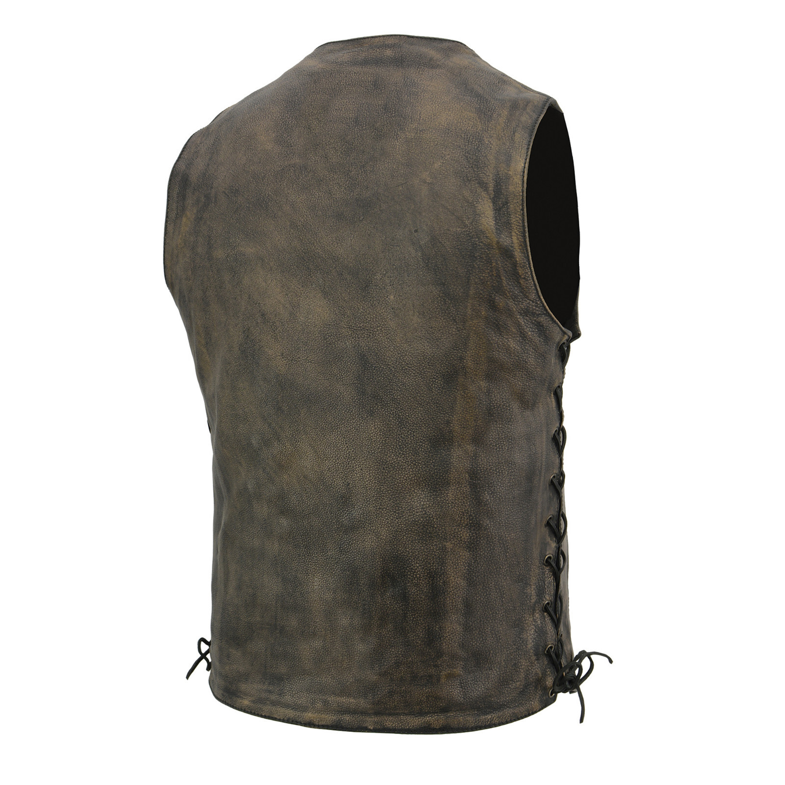 Milwaukee Leather Men’s Distressed Brown Vest W/ Side Lace & Gun Pockets MLM3540
