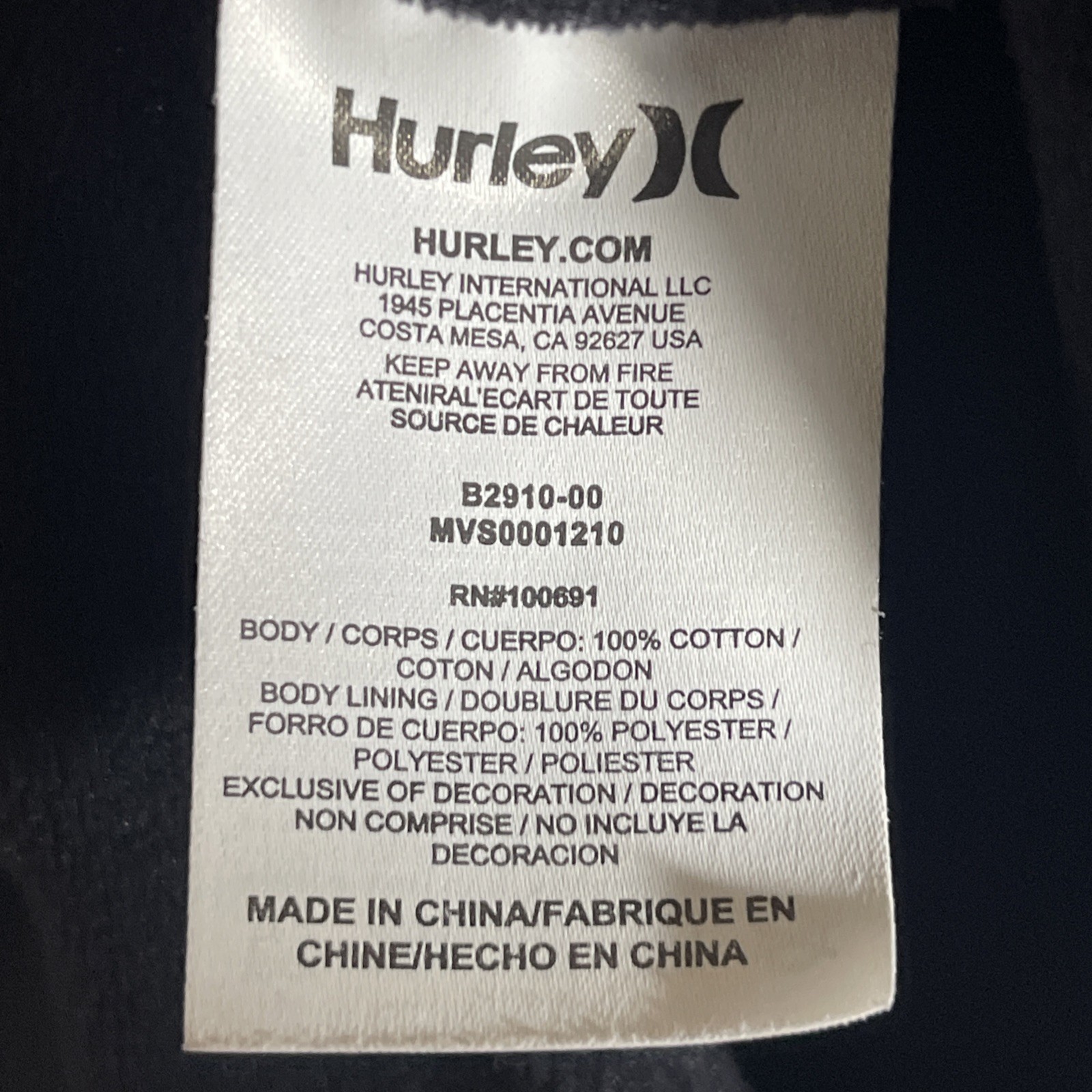 Hurley Mens Lined Jacket Size Small w Gray Snap Up Closure Pockets Comfortable