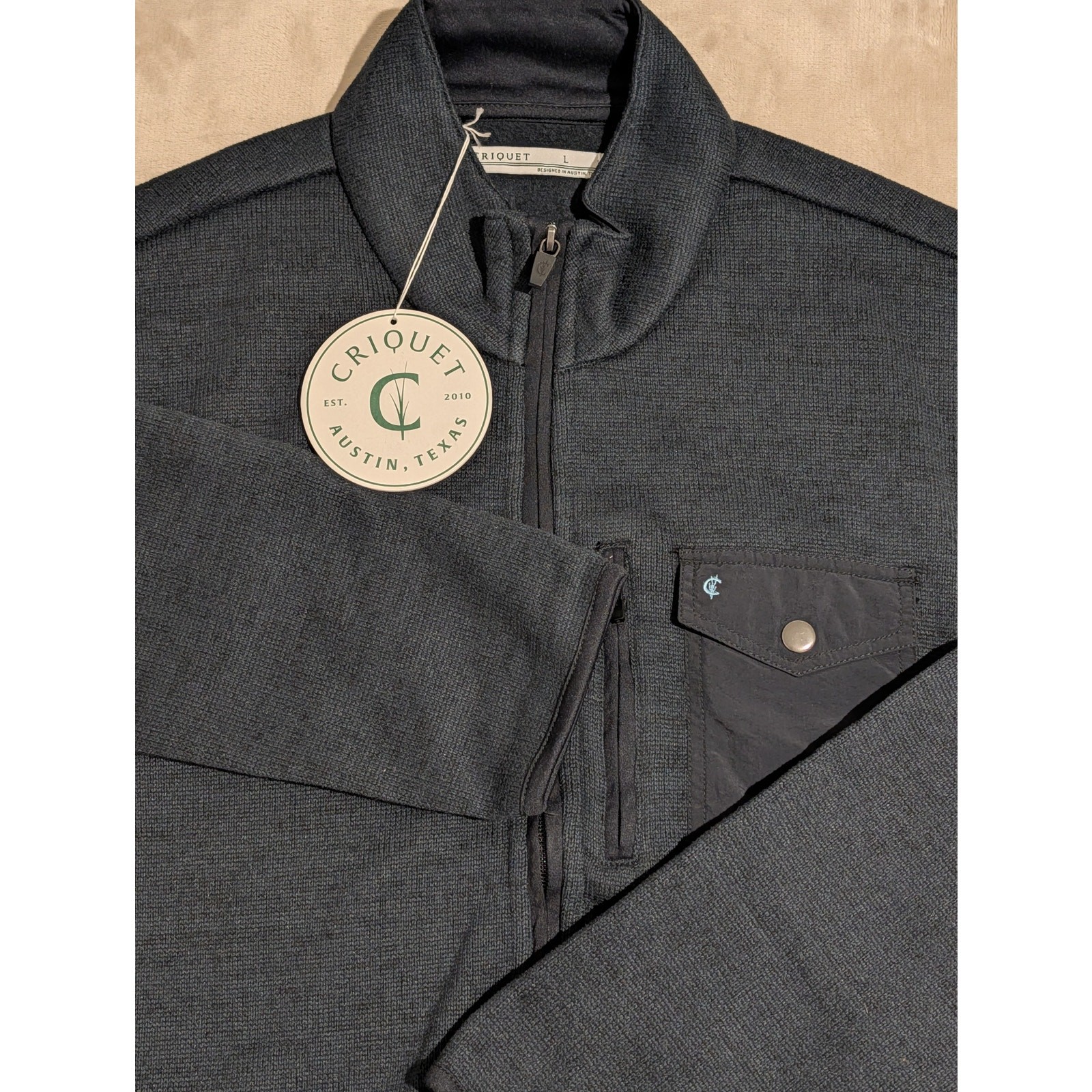 Criquet Shirts Austin Texas Full Zip Range Jacket Mens Large Black Waffle Fleece