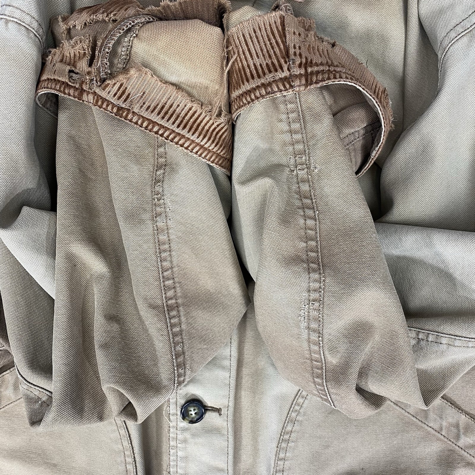 Vtg Lands End Jacket Mens Sz XL Tan Field Barn Chore Coat Corduroy Thrashed Fade