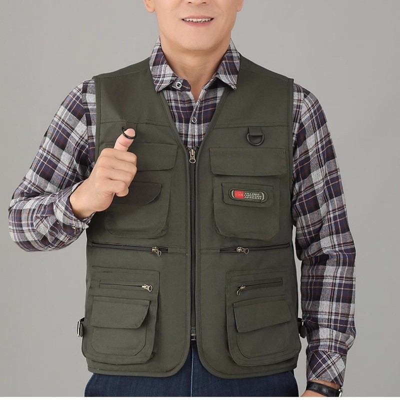 Multi Pocket Cargo Vest Mens Utility Fishing Hiking Outdoor Gilet Waistcoat Tops