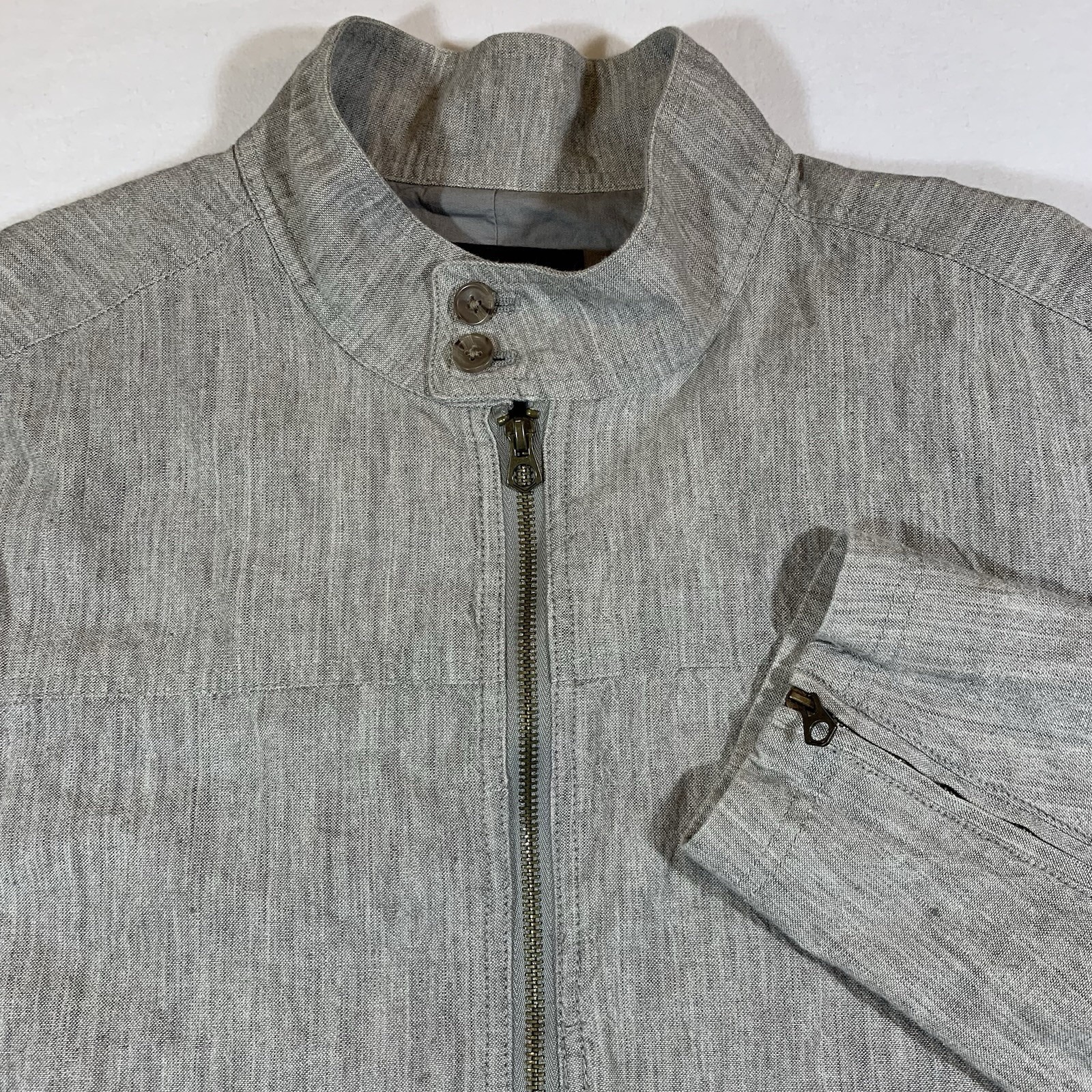 Banana Republic Men’s Large Linen Blend Jacket Moto Bomber Lined Quiet Luxury