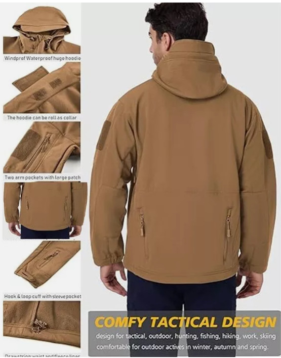 Men’s Tactical Jacket Waterproof Soft Shell Military Warm Outdoor Work Coat