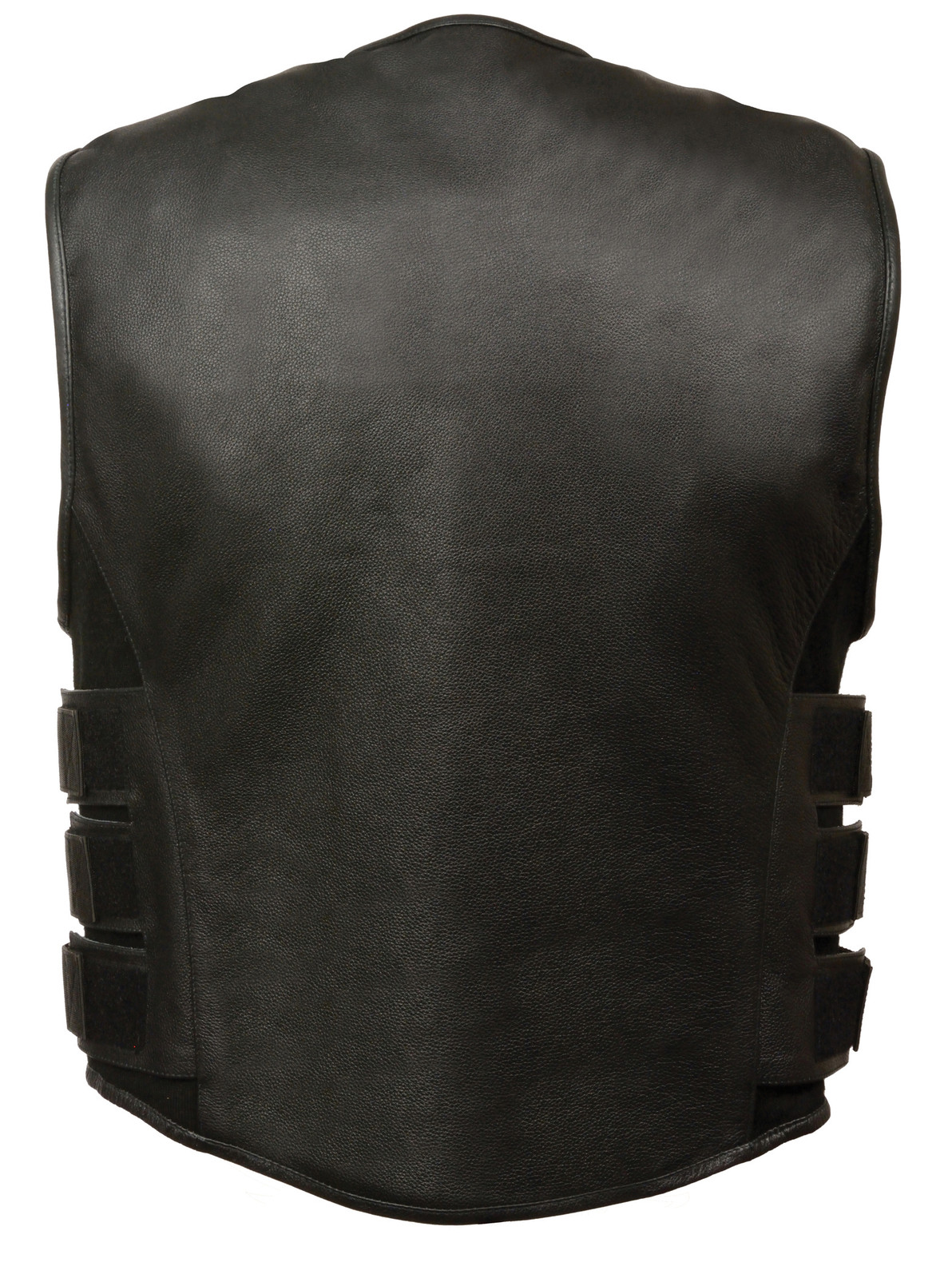 MEN’S BIKER UPDATED BLACK SWAT TEAM STYLE MOTORCYCLE LEATHER VEST W/2GUN POCKETS