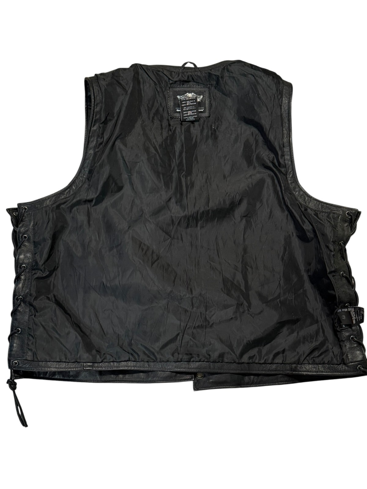 Harley-Davidson Men’s 3XL Black Leather Lace Side Vest Cowhide 98103-02VM