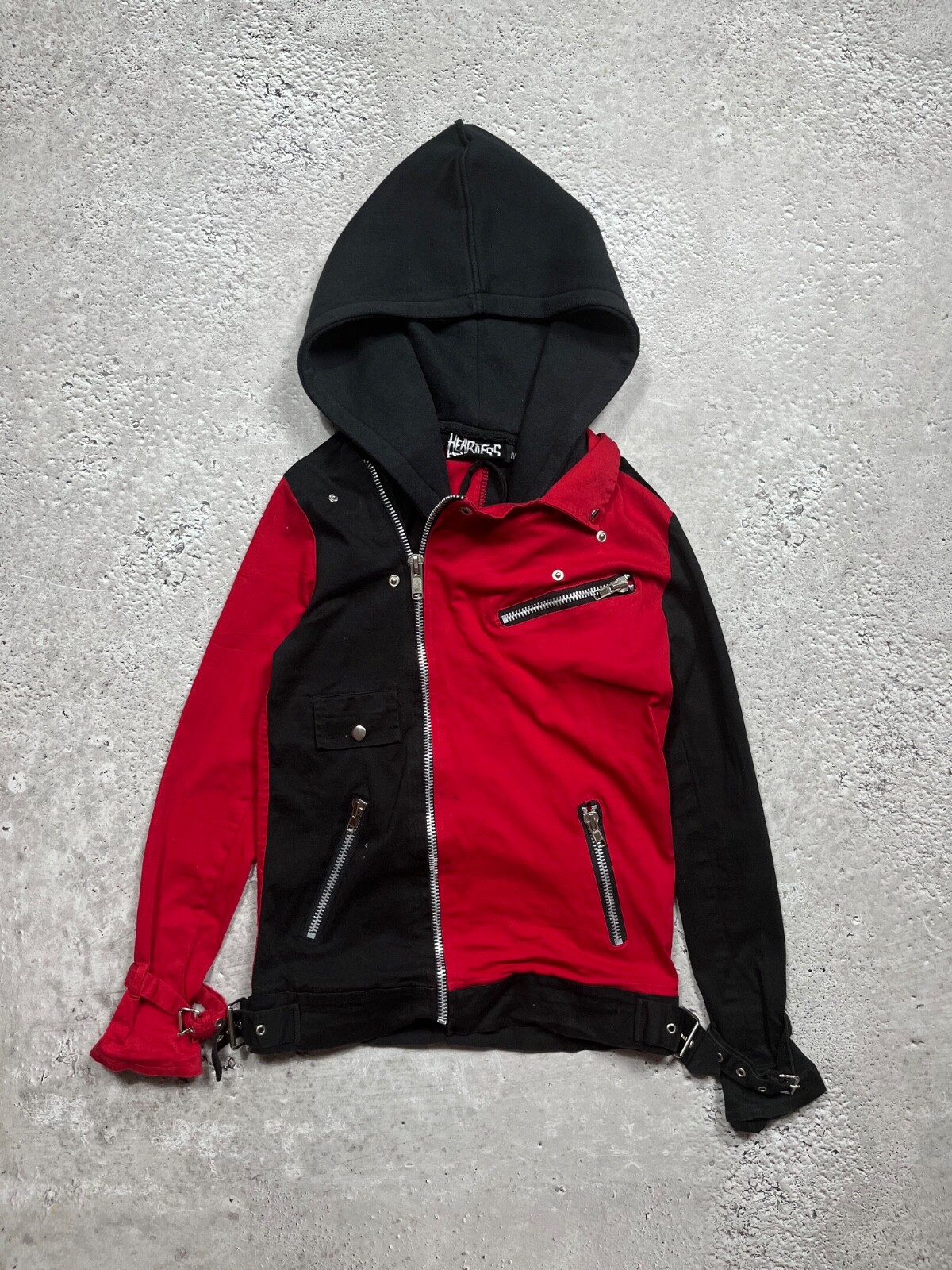 Heartless slim fit punk cotton hoodie jacket zip-up red black bondage style