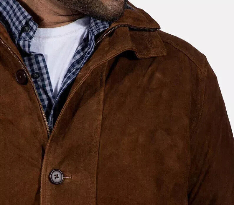 Men’s Brown 100% Pure Suede Leather Coat Elegant Formal Party Wear Biker Jacket