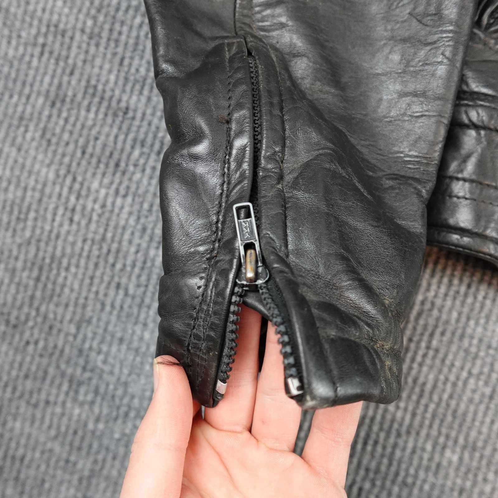 Vintage Cal CHP Leather Motorcycle Jacket Mens Large Black Lace Up Biker