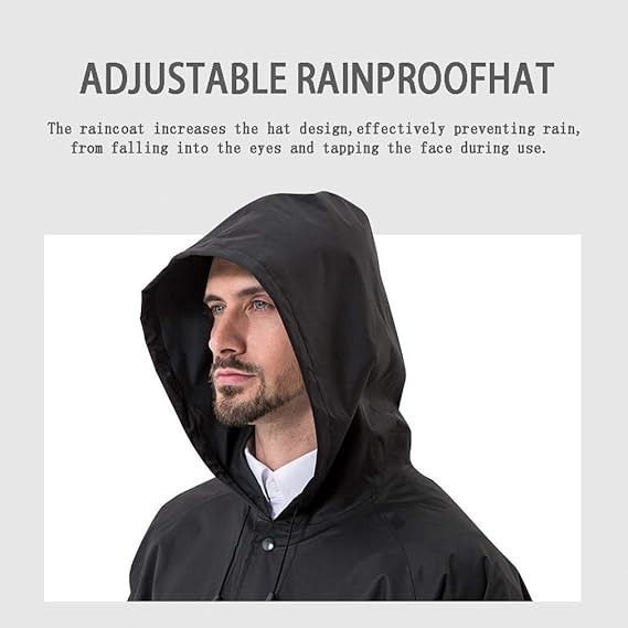 Men Black Waterproof Long Raincoat Hooded Trench Jacket Outdoor Hiking Rain Coat