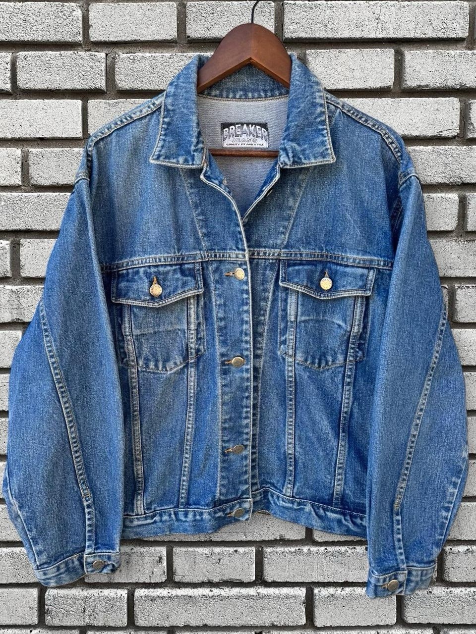 Vintage 80s 90s “Breaker Jeans” Denim Trucker Jacket Medium / Large 23.5” x 24”