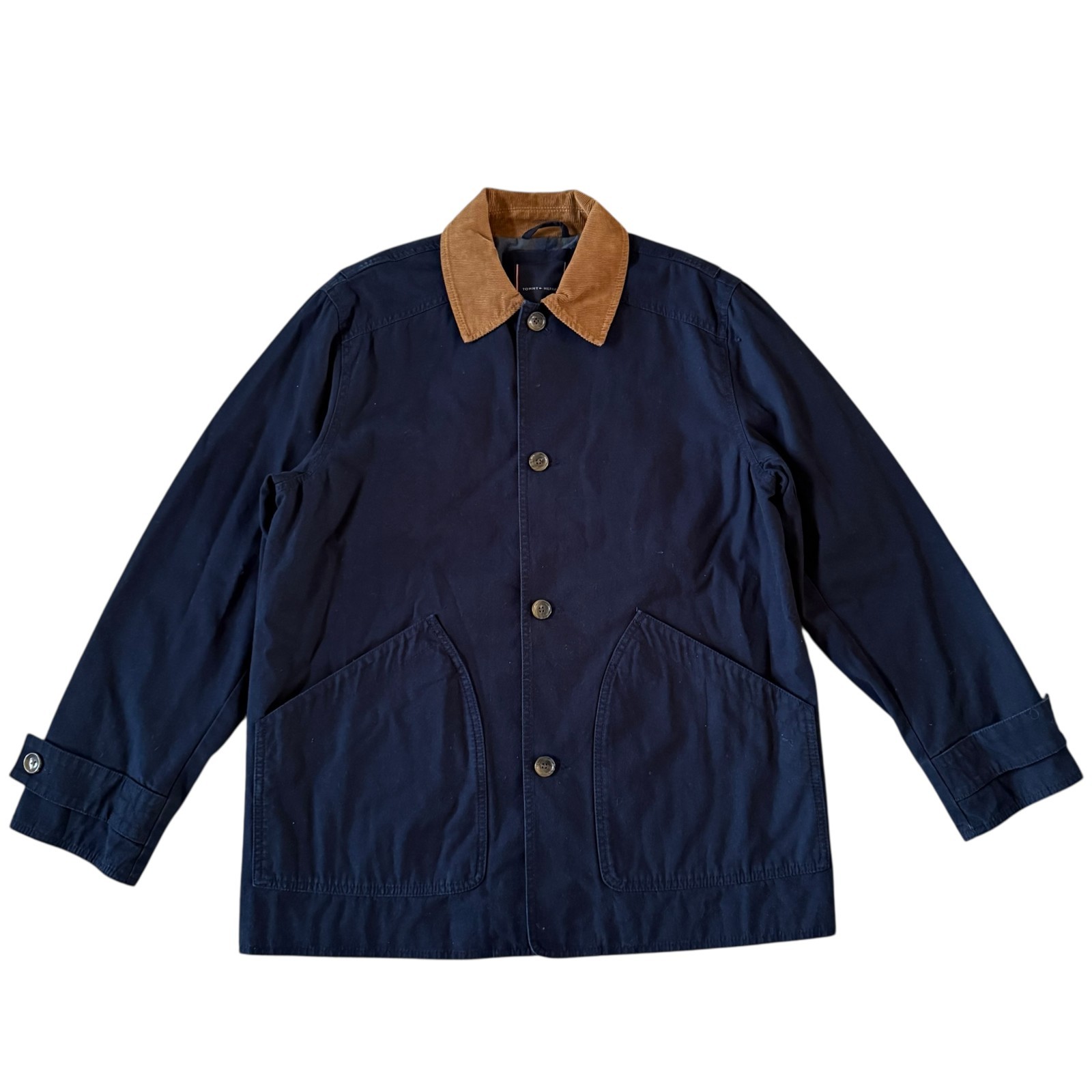 NWT Tommy Hilfiger Mens Navy Cotton Barn Coat Corduroy Collar Plaid Lined Jacket