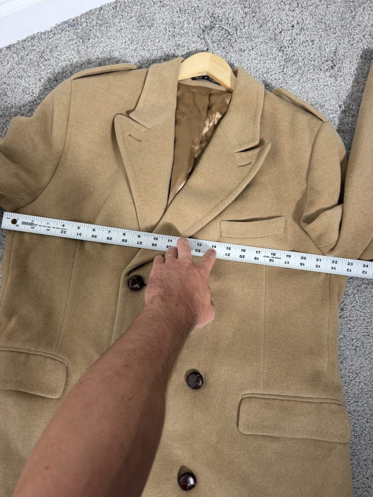 Men’s England Coat Pure 100% Cashmere Large Duffle Double Breasted 80s Over Top