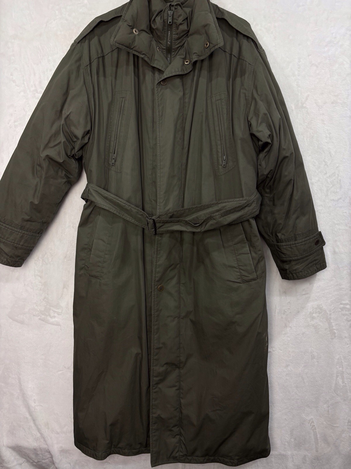 Vintage Duck Down Feathers Long Parka Men M EU 40 Belted 80s Army Green Military