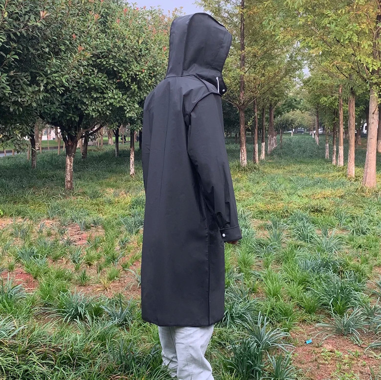 Men Black Waterproof Long Raincoat Hooded Trench Jacket Outdoor Hiking Rain Coat