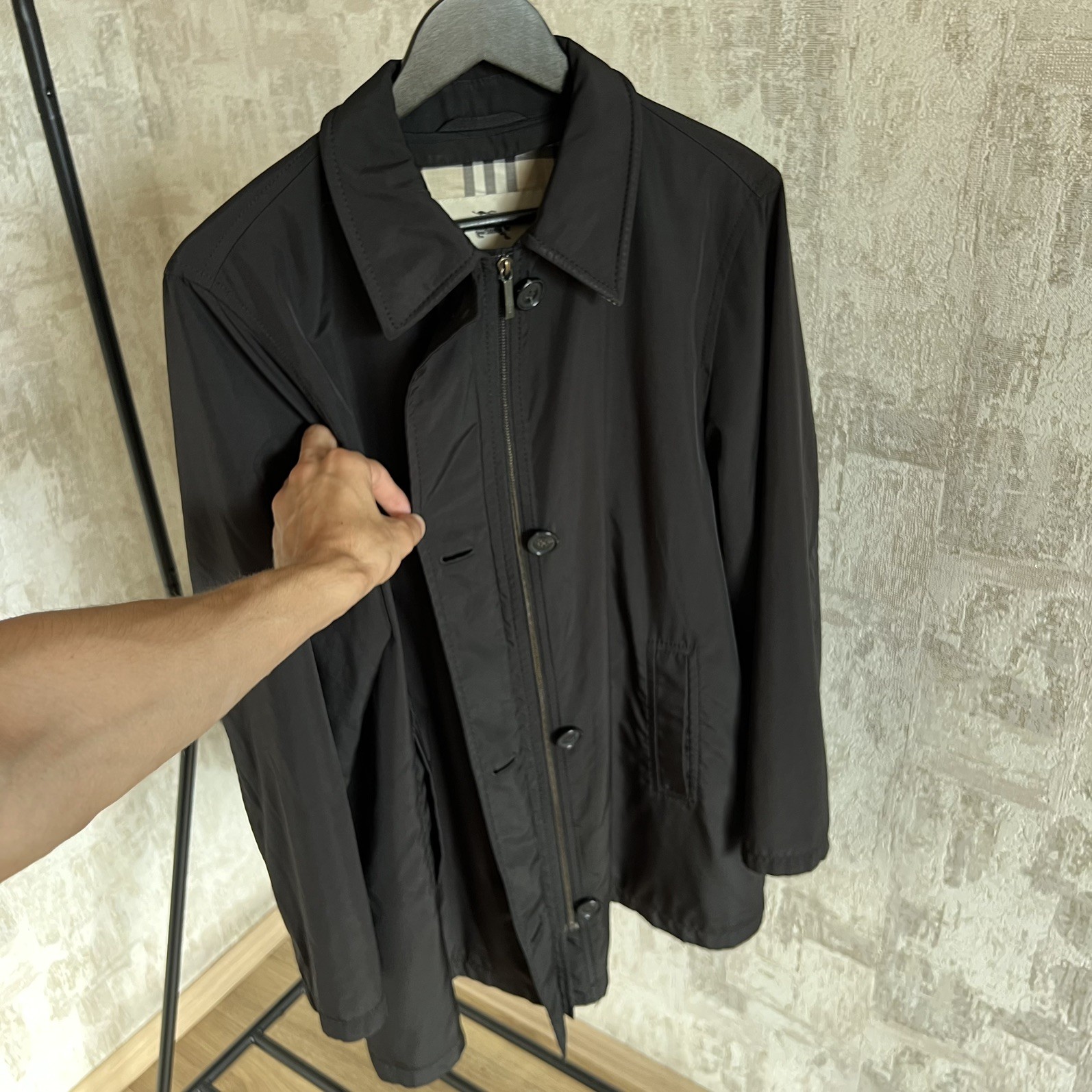 Burberry London Black Jacket Coat Detachable Wool Check Lining Size 42