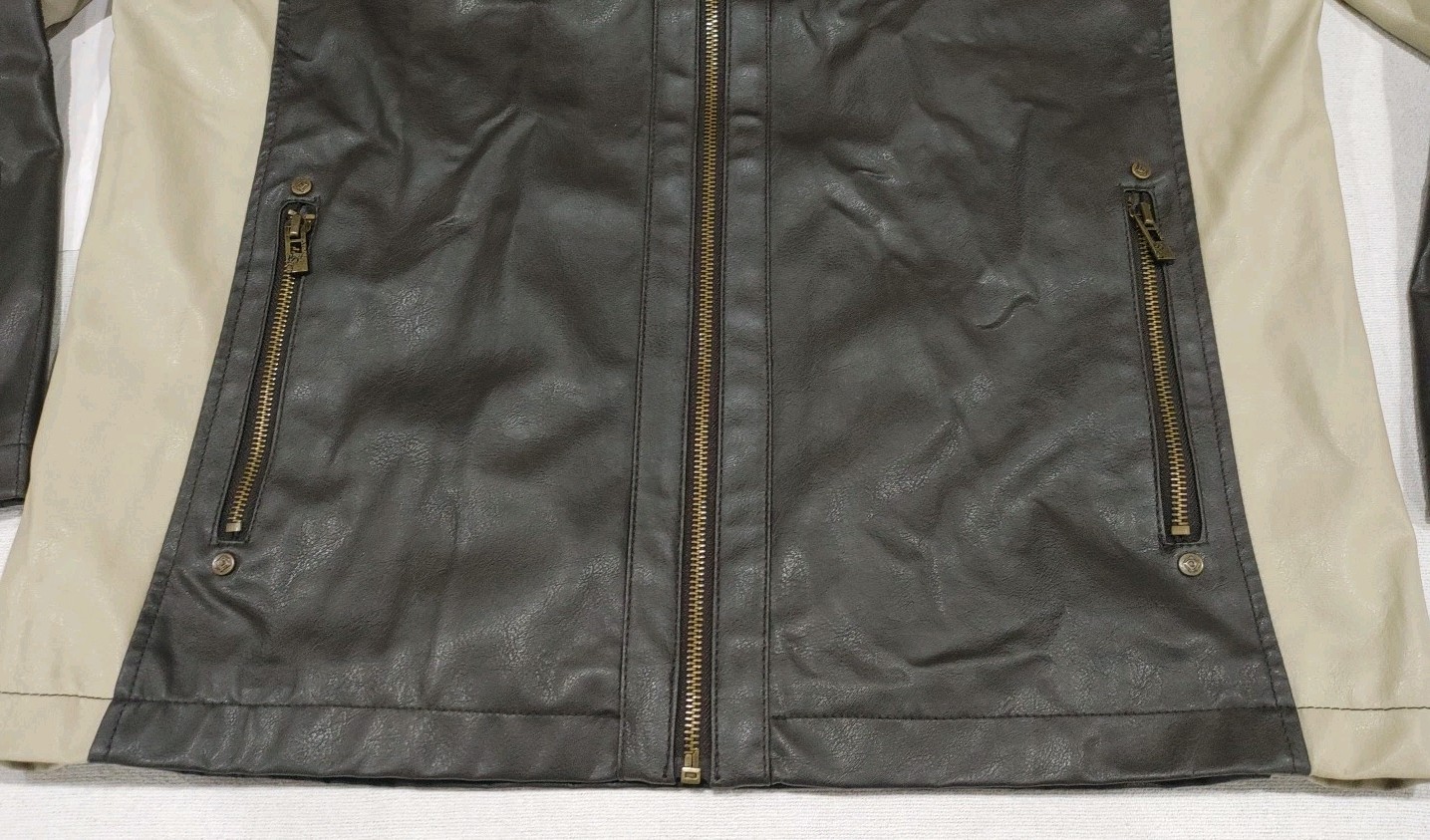 Distortion Custom Rags Faux Leather Motorcycle Jacket Brown Striped Adult Large